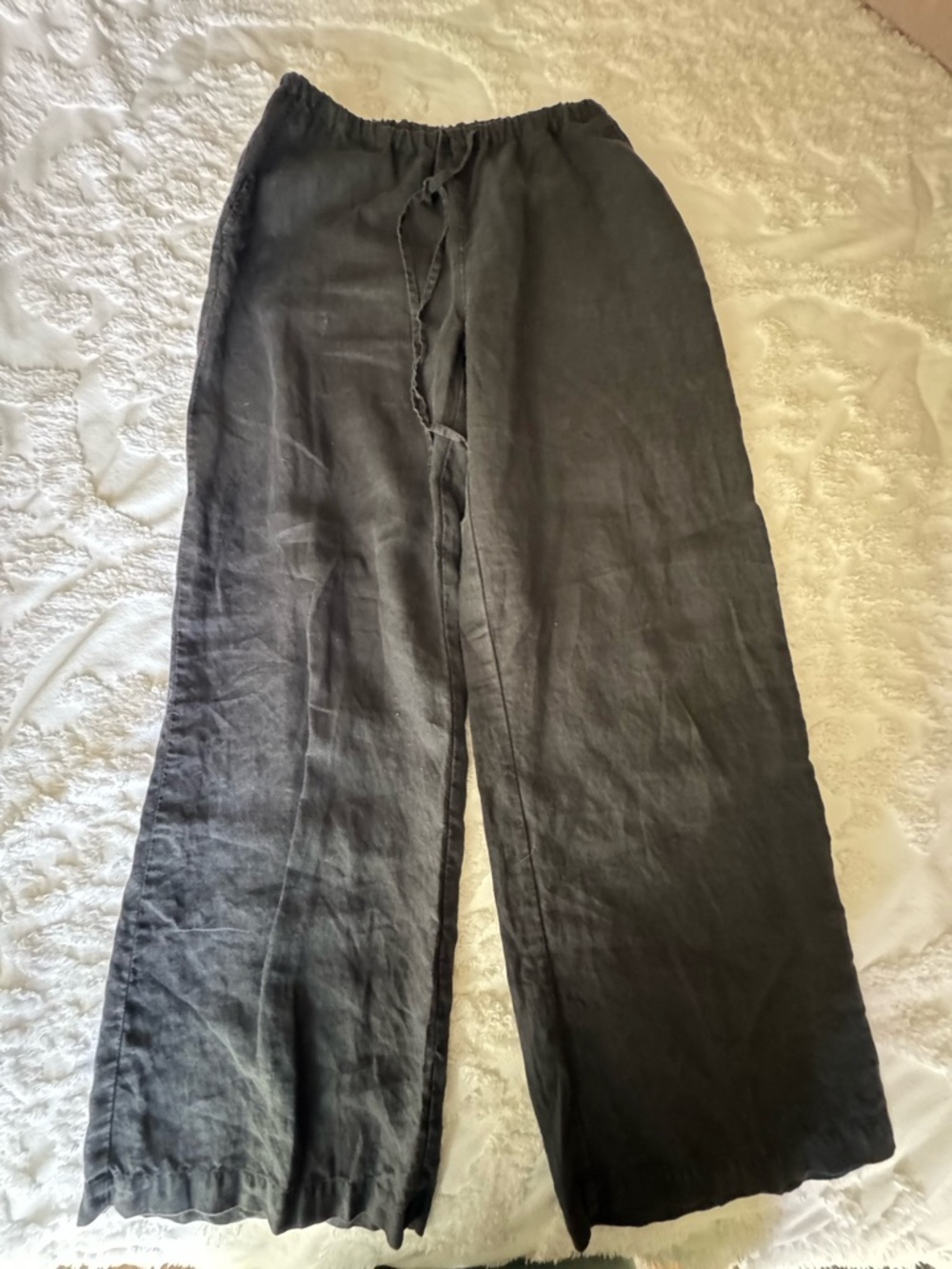 Nation Ltd Black Ladies Linen Pants Wide Leg Pull On Casual Beach Drawstring Tie